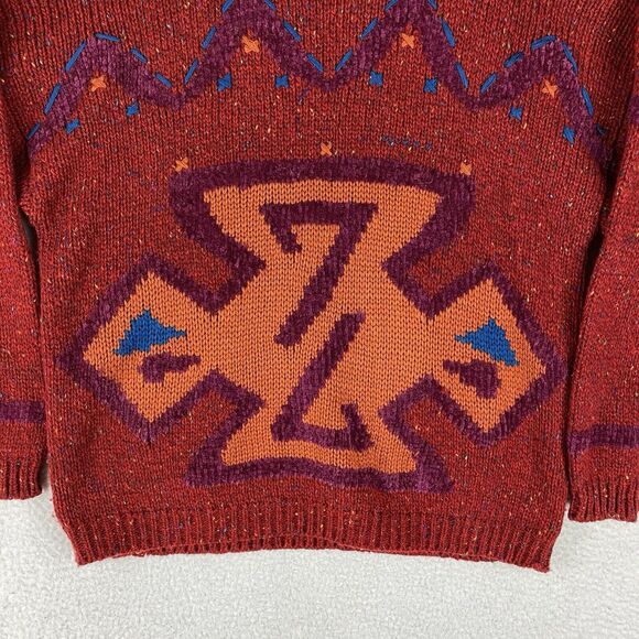 Vtg Sweater Womens Sz L Red 80s Richwil's Back to Back Pullover Speckled Wool - Picture 2 of 11